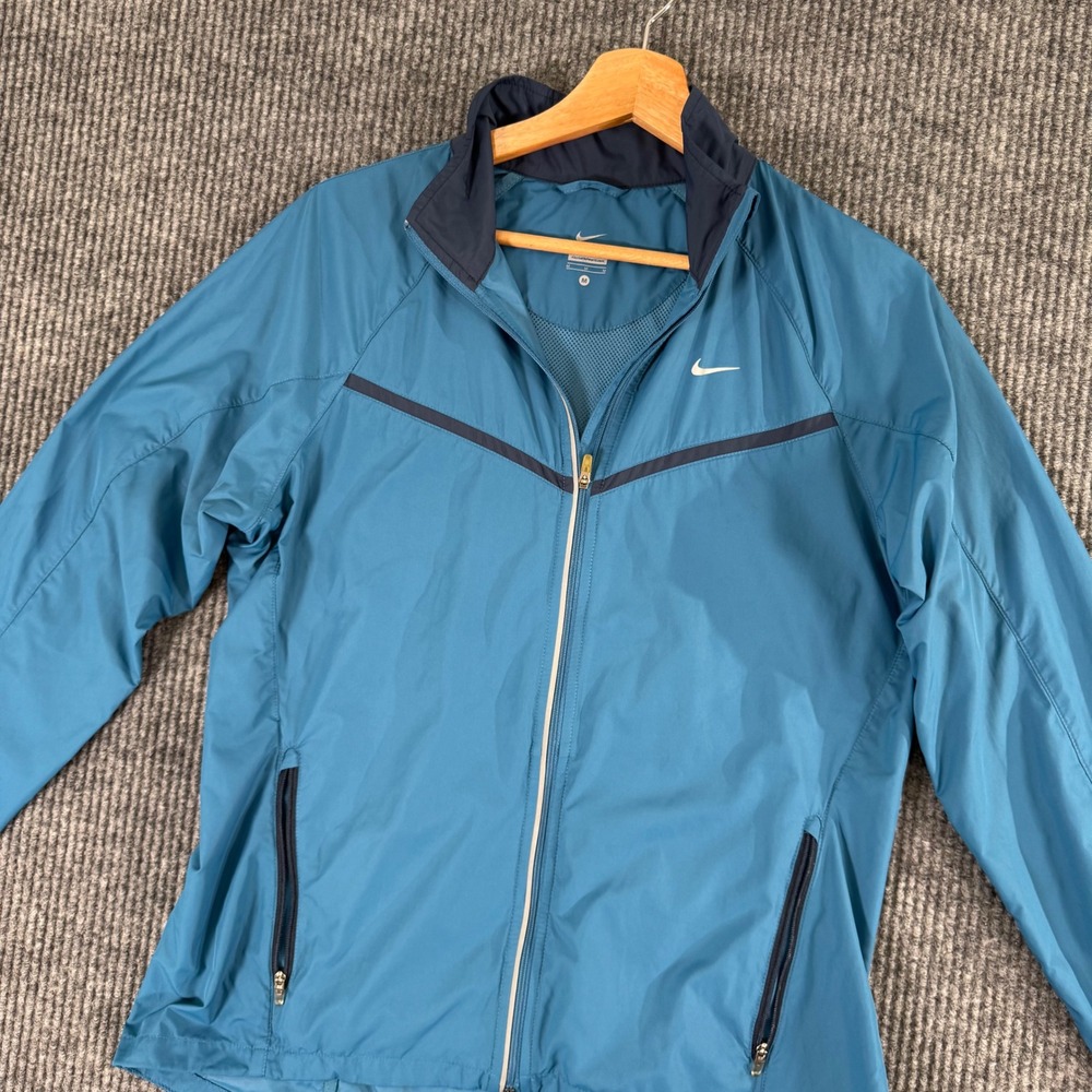 Nike Windfly Womens M Running Jacket‎ Full Zip Teal Blue Lightweight Reflective